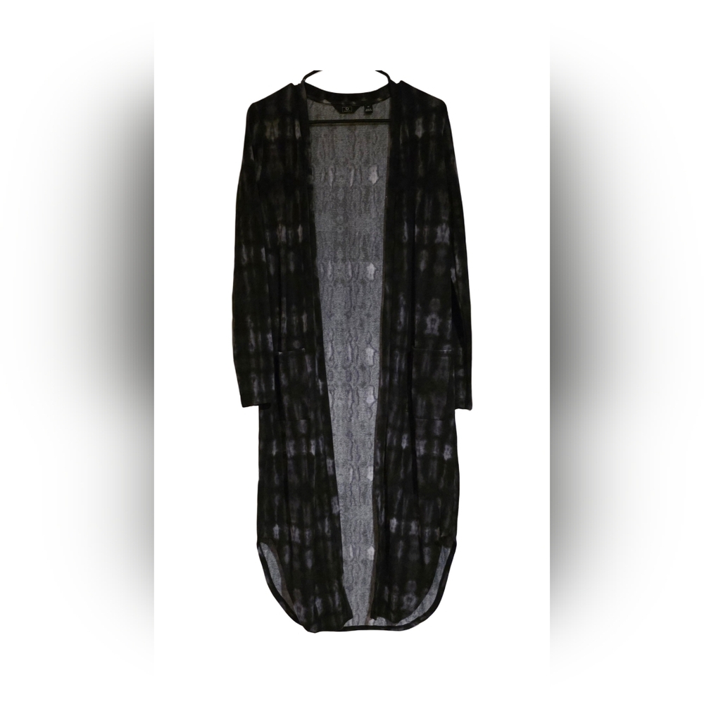 G by Giuliana Open Cardigan With  Pockets Black/Grey Oversized